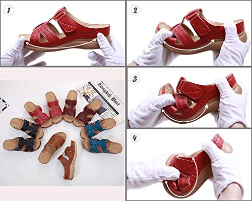 Sandalias con Plataforma para Mujer Mules Cuero Cómodos Zapatillas de Playa Verano Sandalias de Cuña 36-44EU