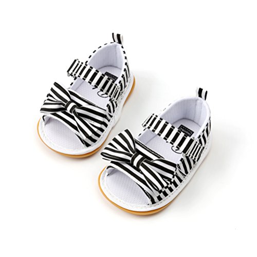 Sandalias de Bebé Niña con Bowknot, Zapatos de Verano para Infantil Pequeños con Suela Blanda (19 EU, Negro-Raya)