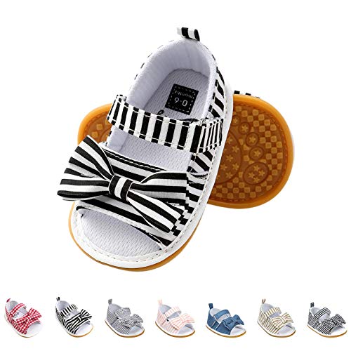 Sandalias de Bebé Niña con Bowknot, Zapatos de Verano para Infantil Pequeños con Suela Blanda (19 EU, Negro-Raya)