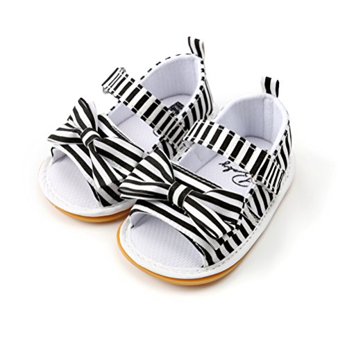Sandalias de Bebé Niña con Bowknot, Zapatos de Verano para Infantil Pequeños con Suela Blanda (19 EU, Negro-Raya)