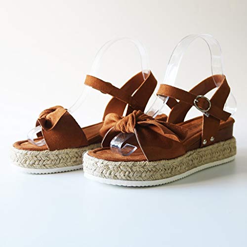 Sandalias de Casuales de Verano Zapatos de Plataforma,Tacones de CuñA de Leopardo Macizo Tacones Altos Romanos Vintage,Sandalias Planos Con Hebilla de Punta Abierta de Bowknot Negro MarróN 35-43 EU