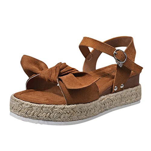 Sandalias de Casuales de Verano Zapatos de Plataforma,Tacones de CuñA de Leopardo Macizo Tacones Altos Romanos Vintage,Sandalias Planos Con Hebilla de Punta Abierta de Bowknot Negro MarróN 35-43 EU