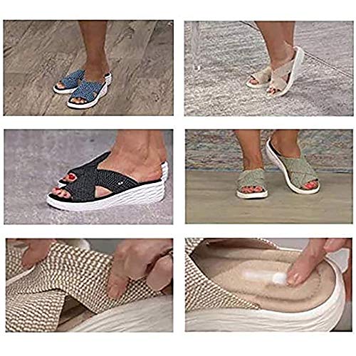 Sandalias de Deslizamiento ortopédicas Cruzadas elásticas para Mujer, Sandalias cómodas y de Apoyo, Sandalias de Playa Informales para Mujer, Chanclas Antideslizantes Black 39