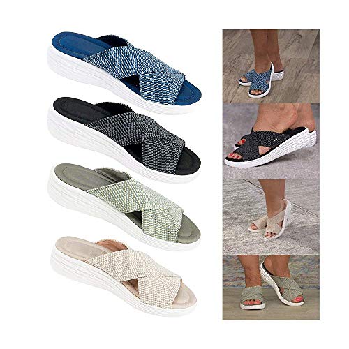 Sandalias de Deslizamiento ortopédicas Cruzadas elásticas para Mujer, Sandalias cómodas y de Apoyo, Sandalias de Playa Informales para Mujer, Chanclas Antideslizantes Black 39