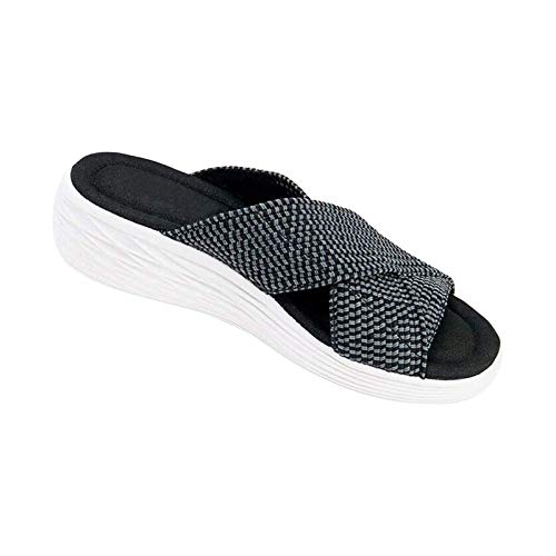 Sandalias de Deslizamiento ortopédicas Cruzadas elásticas para Mujer, Sandalias cómodas y de Apoyo, Sandalias de Playa Informales para Mujer, Chanclas Antideslizantes Black 39