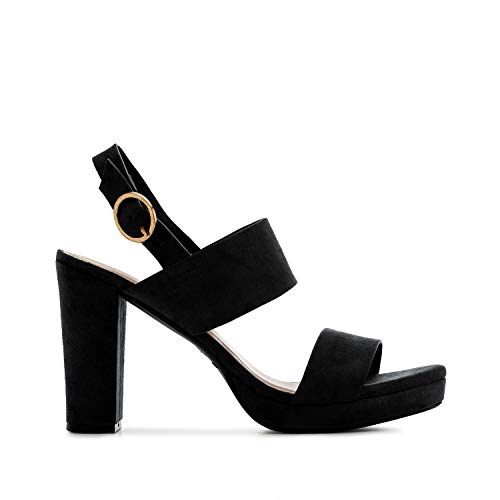 Sandalias de Mujer de Verano con Tacon Ancho y Plataforma Delantera - AM5438 - Sandalias Sandalias tacón de Fiesta. Negro Talla EU 43