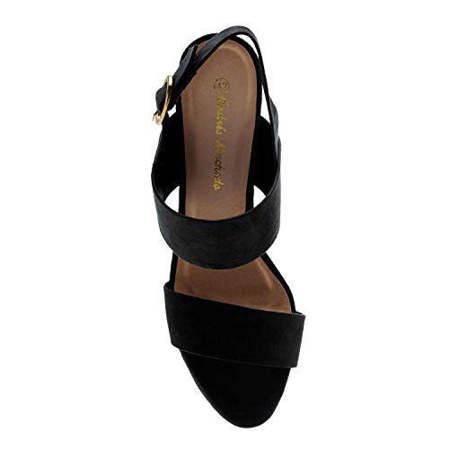 Sandalias de Mujer de Verano con Tacon Ancho y Plataforma Delantera - AM5438 - Sandalias Sandalias tacón de Fiesta. Negro Talla EU 43