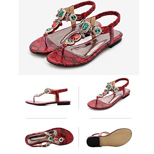 Sandalias de Mujer para Mujer Sandalias Planas Sandalias de pedrería Romana étnica de Verano, aptas para Playa y Viajes