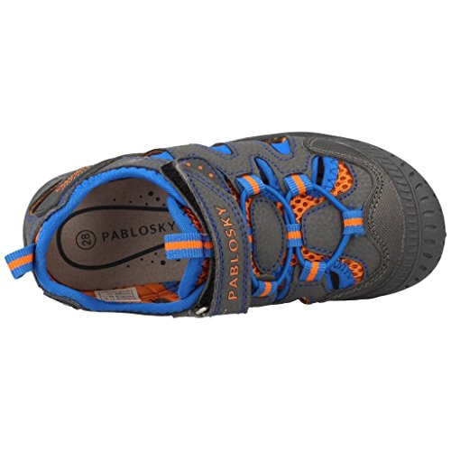 Sandalias de niño en Microfibra Gris y Azul con velcros, de Pablosky - Gris, 34