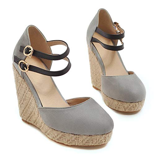 Sandalias de Plataforma Bohemia Mujer Alpargatas de Verano,Zapatos Planos de Romanos Retro Tacones de CuñA Sandalias de Punta Redonda Zapatos Casuales de Fiesta Talla Grande Verde Negro Beige 35-43EU