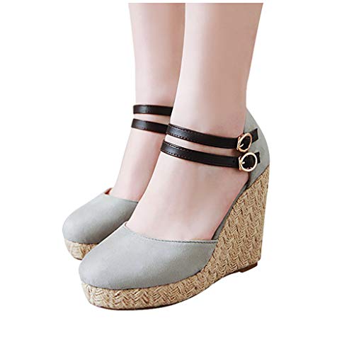 Sandalias de Plataforma Bohemia Mujer Alpargatas de Verano,Zapatos Planos de Romanos Retro Tacones de CuñA Sandalias de Punta Redonda Zapatos Casuales de Fiesta Talla Grande Verde Negro Beige 35-43EU