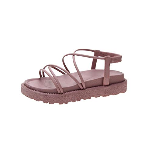 Sandalias de Playa Ideales,Sandalias de Plataforma de Verano con Tiras Cruzadas y Zapatillas-Rosa_35,Zapatos de casa con Punta Abierta para Mujer