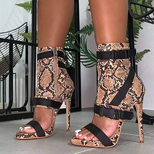 Sandalias De Punta Puntiaguda para Mujer, Tacones De Aguja con Punta Zapatos De Tacón Alto con Hebilla Zapatos con Estampado De Serpiente