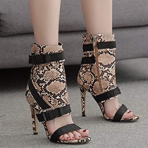 Sandalias De Punta Puntiaguda para Mujer, Tacones De Aguja con Punta Zapatos De Tacón Alto con Hebilla Zapatos con Estampado De Serpiente