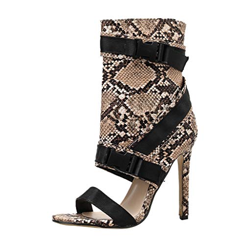Sandalias De Punta Puntiaguda para Mujer, Tacones De Aguja con Punta Zapatos De Tacón Alto con Hebilla Zapatos con Estampado De Serpiente