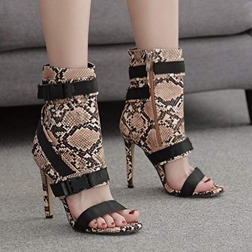 Sandalias De Punta Puntiaguda para Mujer, Tacones De Aguja con Punta Zapatos De Tacón Alto con Hebilla Zapatos con Estampado De Serpiente