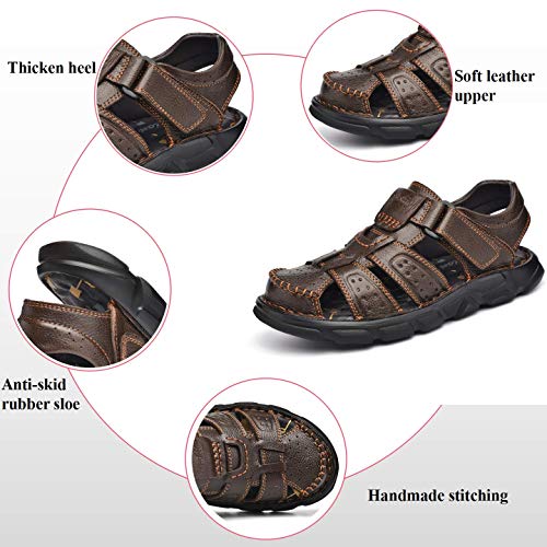 Sandalias de Senderismo Hombre Piel Sandalias Ajustables de Cuero al Aire Libre con Punta Cerrada Zapatos de Playa de Pescador de Verano