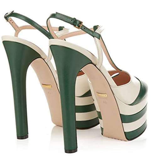 Sandalias de tacón Alto para Mujer Club Nocturno Botines de Verano de Fondo Grueso Zapatos con Hebilla Punta Redonda Tacones de Aguja Plataforma de tacón Fino Tacones Altos