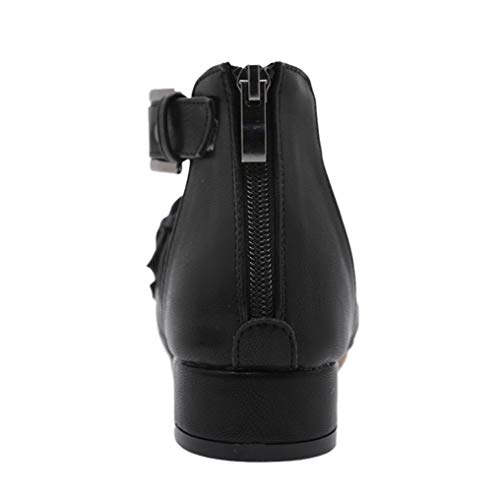 Sandalias De Tacón Cuadrado Para Mujer Zapatos De Verano Con Tacón Medio y Correa De Tobillo Peep-Toe Fiesta Carrera Boda Bombas De Cremallera Femme