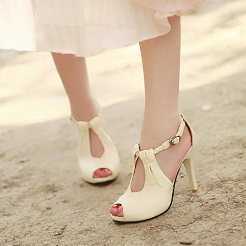 Sandalias de tacón fino para mujer Verano Tacón alto Correa para tobillo Peep-toe Pump Party Boda para novia Damas Hebilla Correa Zapatos