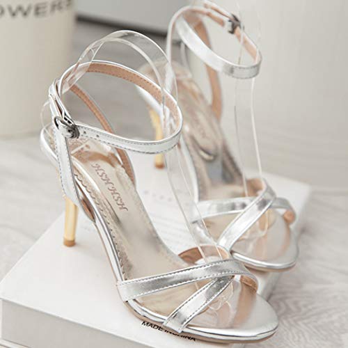 Sandalias De Tacón Fino Para Mujer Zapatos De Tacón Alto De Verano Zapatos De Tacón Abierto Con Espalda Abierta Fiesta De Carrera Boda Señoras De Tobillo Correa De Hebilla Bombas