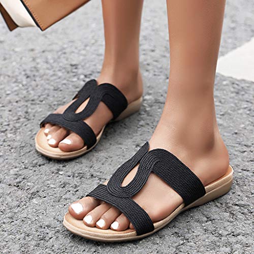 Sandalias de Verano Mujer Zapatos Planos de Playa Sandalias Romanas Vintage Zapatillas Casuales de Moda Zapatillas de Punta Abierta Sandalias CóModas Antideslizantes Negro Dorado Plateado 35-43EU