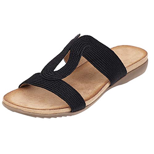 Sandalias de Verano Mujer Zapatos Planos de Playa Sandalias Romanas Vintage Zapatillas Casuales de Moda Zapatillas de Punta Abierta Sandalias CóModas Antideslizantes Negro Dorado Plateado 35-43EU