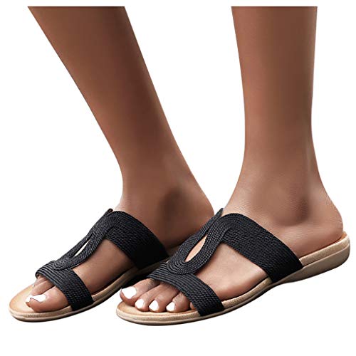 Sandalias de Verano Mujer Zapatos Planos de Playa Sandalias Romanas Vintage Zapatillas Casuales de Moda Zapatillas de Punta Abierta Sandalias CóModas Antideslizantes Negro Dorado Plateado 35-43EU