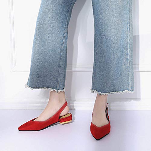 Sandalias Mujer, Bailarinas De Tacón Bajo Cuadrada Elegante De Boda Fiesta Mocasines Punta Estrecha Sexy Bombas Zapatos Solos De Verano Primavera Zapatillas De Color Solido 35-39EU(Rojo, 35)