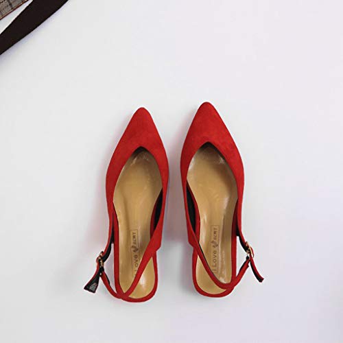 Sandalias Mujer, Bailarinas De Tacón Bajo Cuadrada Elegante De Boda Fiesta Mocasines Punta Estrecha Sexy Bombas Zapatos Solos De Verano Primavera Zapatillas De Color Solido 35-39EU(Rojo, 35)