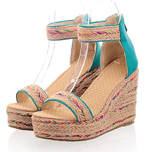 Sandalias Mujer CuñA Zapatos con Plataforma de Cuerda de CáñAmo Wedge TacóN 10cm Sandalias con Estampado éTnico Zapatillas Romanas Verano Zapatos Planos de Boho Playa de Tacones Altos 35-43EU