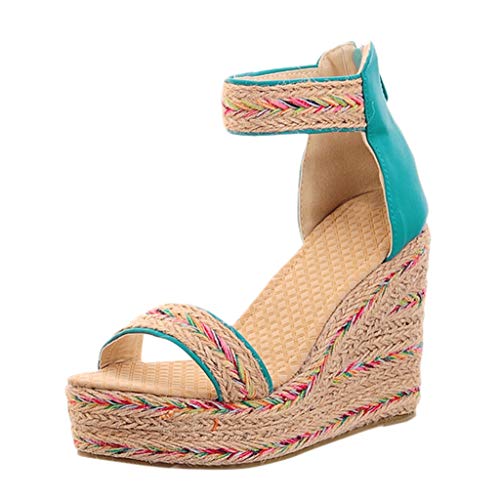 Sandalias Mujer CuñA Zapatos con Plataforma de Cuerda de CáñAmo Wedge TacóN 10cm Sandalias con Estampado éTnico Zapatillas Romanas Verano Zapatos Planos de Boho Playa de Tacones Altos 35-43EU