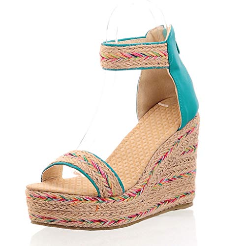 Sandalias Mujer CuñA Zapatos con Plataforma de Cuerda de CáñAmo Wedge TacóN 10cm Sandalias con Estampado éTnico Zapatillas Romanas Verano Zapatos Planos de Boho Playa de Tacones Altos 35-43EU