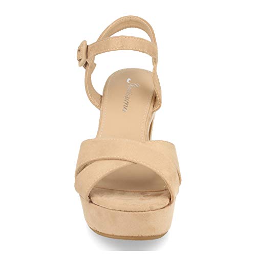Sandalias Mujer Plataforma forrradas Peep Toe Correa Trasera Primavera Verano 2019. Talla 39 Beige