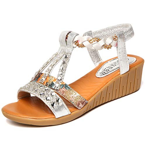 Sandalias Mujer Sandalias Mujer Verano 2019 Sandalias Planas Sandalias de Vestir Playa Chanclas para Mujer Zapatos Sandalias de Punta Abierta Roma Casual Sandalias Fiesta Cómodo Flip Flop vpass