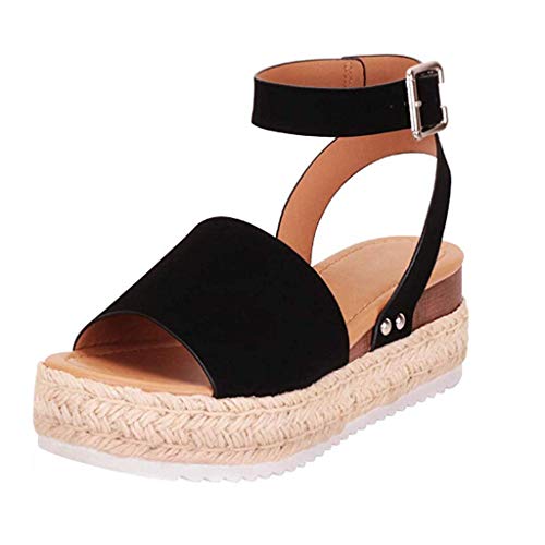 Sandalias Mujer Verano Cuña Cómodos Mules Zuecos Casual Retro Wedge Zapatos de Playa Zapatillas de Vestir Talón 5cm Negro Marrón Beige Número 35-43 EU