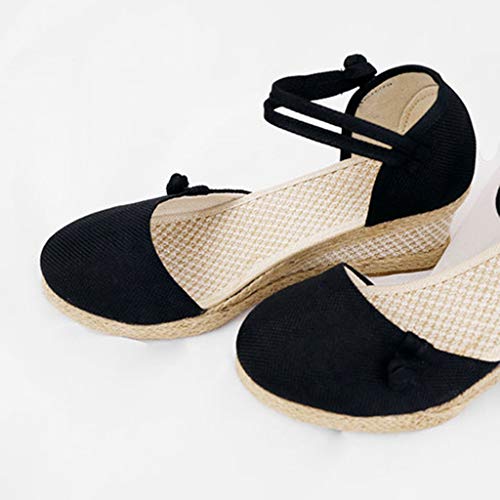 Sandalias Mujer Verano 2019 con Plataforma - Retro Romanas Tejer Paja Zapatos de Cuña - con Altas Tacon 5.5 CM - Talla 34-40 - para Playa Fiesta