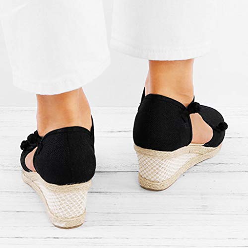 Sandalias Mujer Verano 2019 con Plataforma - Retro Romanas Tejer Paja Zapatos de Cuña - con Altas Tacon 5.5 CM - Talla 34-40 - para Playa Fiesta