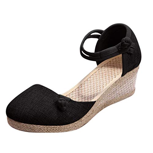 Sandalias Mujer Verano 2019 con Plataforma - Retro Romanas Tejer Paja Zapatos de Cuña - con Altas Tacon 5.5 CM - Talla 34-40 - para Playa Fiesta
