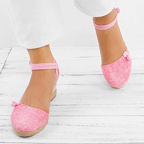 Sandalias Mujer Verano 2019 con Plataforma - Retro Romanas Tejer Paja Zapatos de Cuña - con Altas Tacon 5.5 CM - Talla 34-40 - para Playa Fiesta