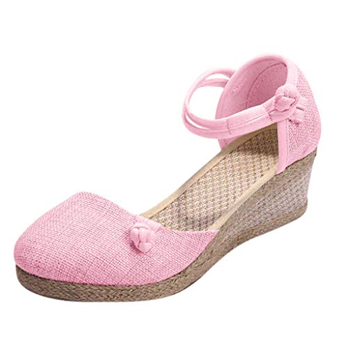 Sandalias Mujer Verano 2019 con Plataforma - Retro Romanas Tejer Paja Zapatos de Cuña - con Altas Tacon 5.5 CM - Talla 34-40 - para Playa Fiesta