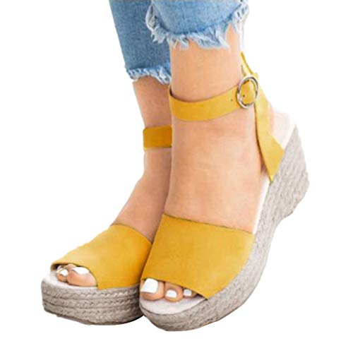 Sandalias Mujer Verano 2019 cuñas cáñamo Gran tamaño para Mujeres Sandalias con Puntera Abierta Correa de Tobillo Alpargata Color sólido Casual Zapato Romanas 35-43 riou