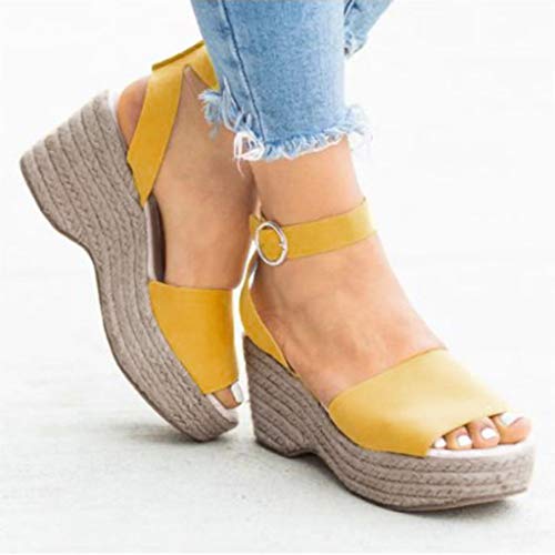 Sandalias Mujer Verano 2019 cuñas cáñamo Gran tamaño para Mujeres Sandalias con Puntera Abierta Correa de Tobillo Alpargata Color sólido Casual Zapato Romanas 35-43 riou