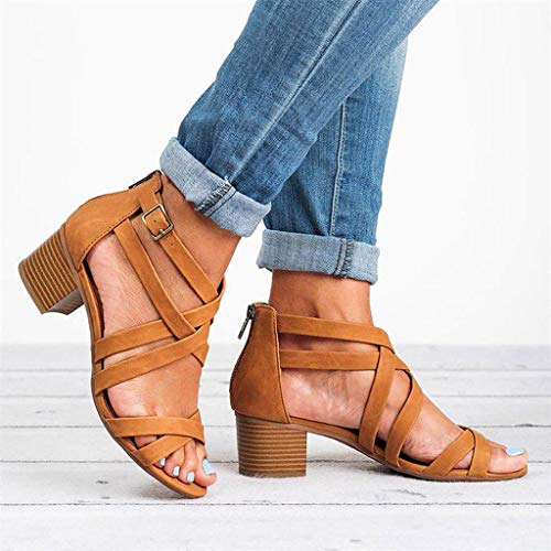 Sandalias Mujer Verano 2019 Europa Color sólido Cremallera Trasera Zapatos Casuales Zapatos Romanos Zapatos Frescos Casual de Moda para Mujer Sandalias de Vestir riou