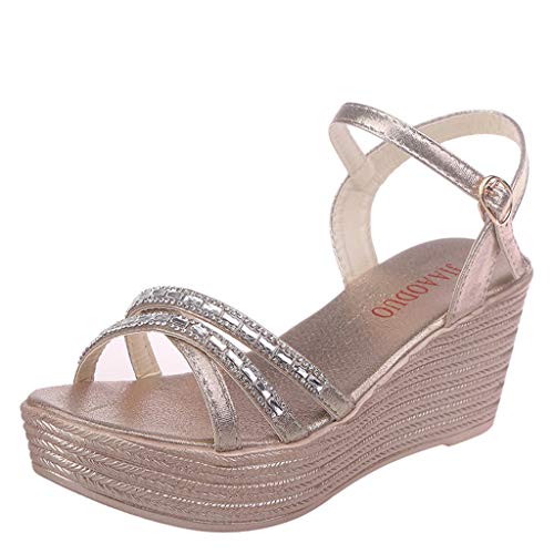 Sandalias Mujer Verano 2019 riou Bohemia Cinturón de Diamantes de imitación con cuña y Zapatillas Abiertas de Playa Zapatillas y Chanclas para Mujeres Zapatos Vestir de Fiesta riou