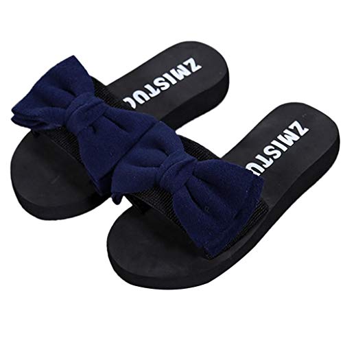 Sandalias Mujer Verano 2019 SHOBDW Chanclas Mujer Zapatos Planos Zapatilla De Verano con Sandalias De Lazo Chanclas De Interior Al Aire Libre Zapatos De Playa(Azul,EU36)