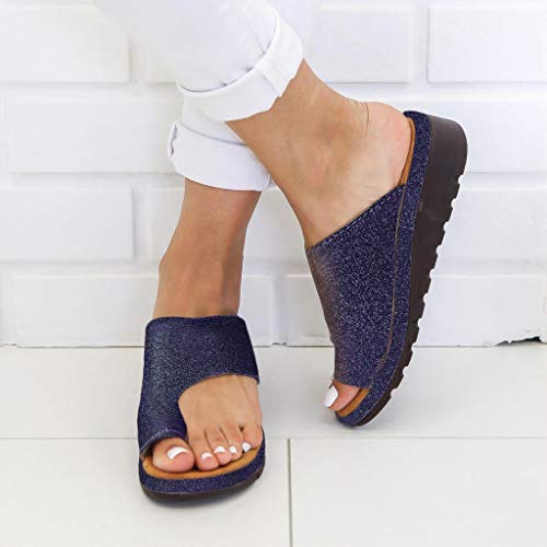 Sandalias Mujer Verano 2019 SHOBDW Rebajas Zapatos Planos Cómodos Sandalias Cuña Mujer Sandalias Romanas Mujer Sandalias Correctoras Juanetes Tallas Grandes(Azul,EU40)