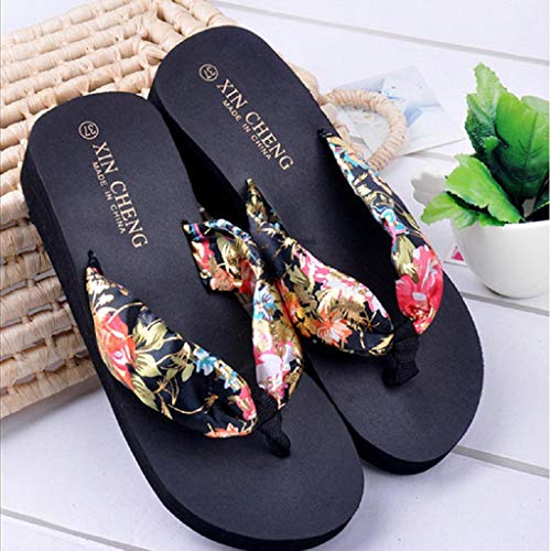 Sandalias Mujer Verano 2019 SHOBDW Zapatillas En Oferta Chanclas Mujer Bohemia Floral Sandalias De Playa Plataforma De Cuña Tangas Zapatillas Chancletas(Negro,EU39)