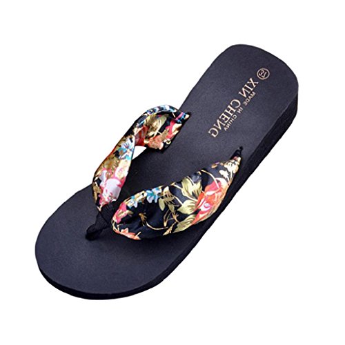 Sandalias Mujer Verano 2019 SHOBDW Zapatillas En Oferta Chanclas Mujer Bohemia Floral Sandalias De Playa Plataforma De Cuña Tangas Zapatillas Chancletas(Negro,EU39)