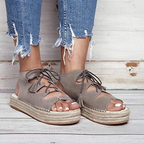 Sandalias Mujer Verano 2019 Zapatos de Plataforma Mujer Sandalias Planas Playa Zapatillas Sandalias de Punta Abierta Casual Fiesta Roman Tacones Altos Sandalias vpass